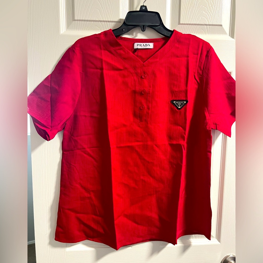 NWT Prada red linen women's top - size large to X-Large